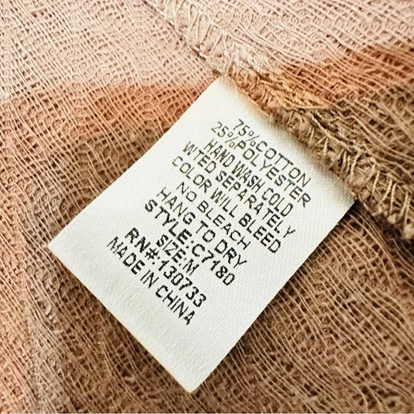 Umgee USA Brown Draped Open Front Cardigan Jacket with Green Crochet Trim Sz M - Picture 5 of 8